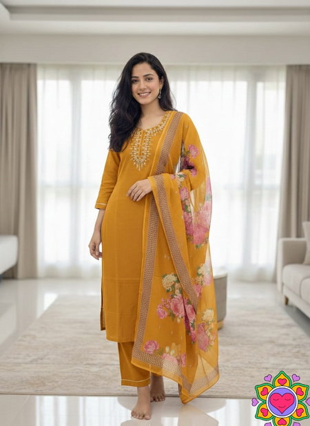 SI 331 Slub Cotton Embroidery Work Top With Bottom Dupatta Wholesale In India